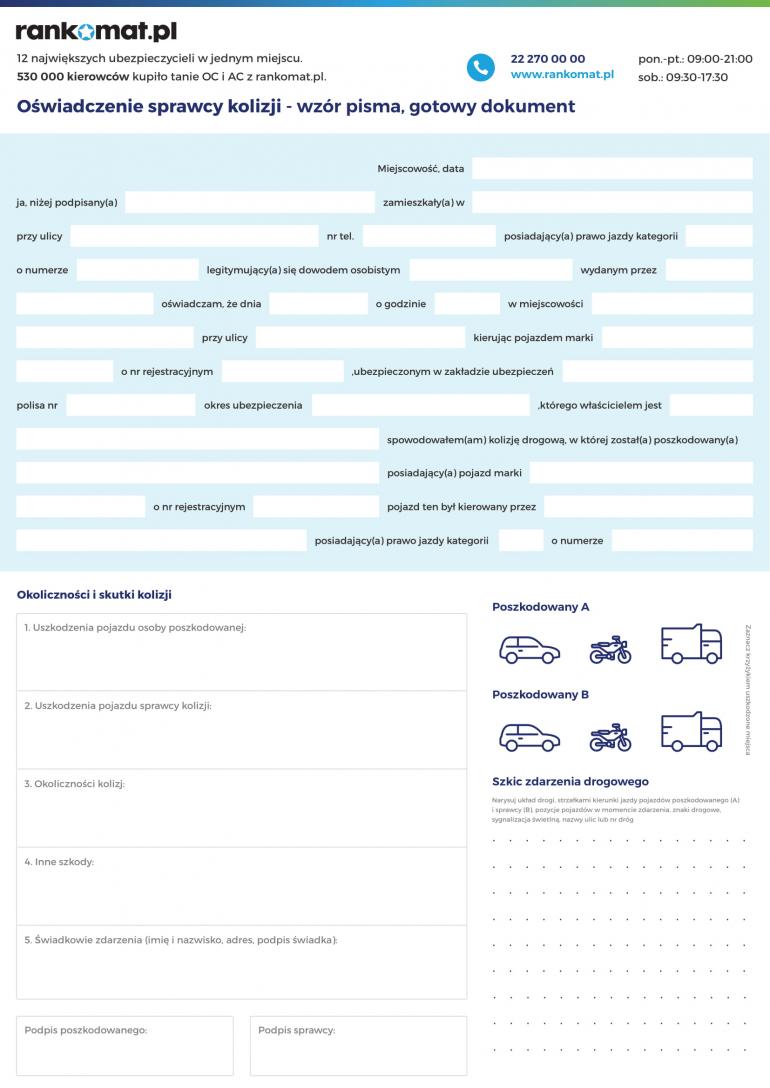 rankomat oświadczenie sprawcy kolizji
