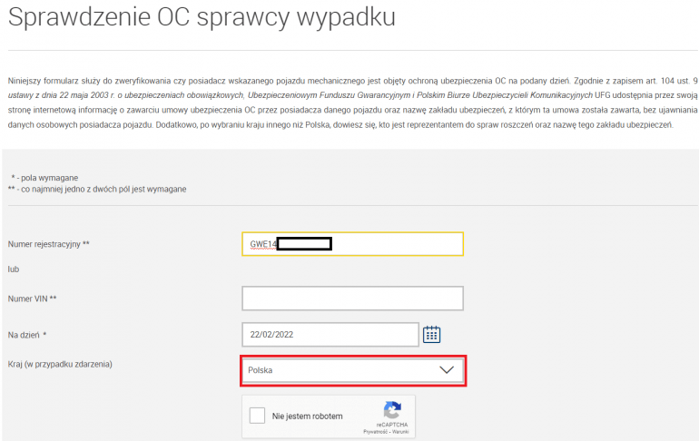 Sprawdzenie OC po numerze rejestracyjnym w UFG krok 6