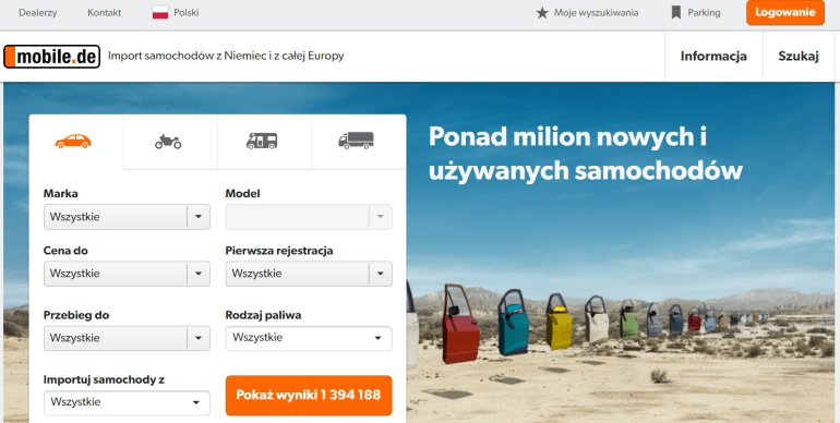 Niemiecka strona z autami mobile.de