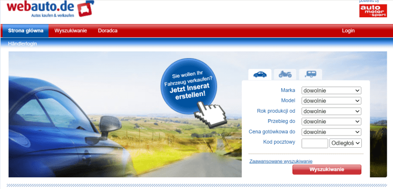 Niemiecka strona z autami webauto.de