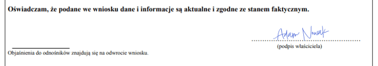 jak wypełnić wniosek o rejestrację samochodu – oświadczenie i podpis 